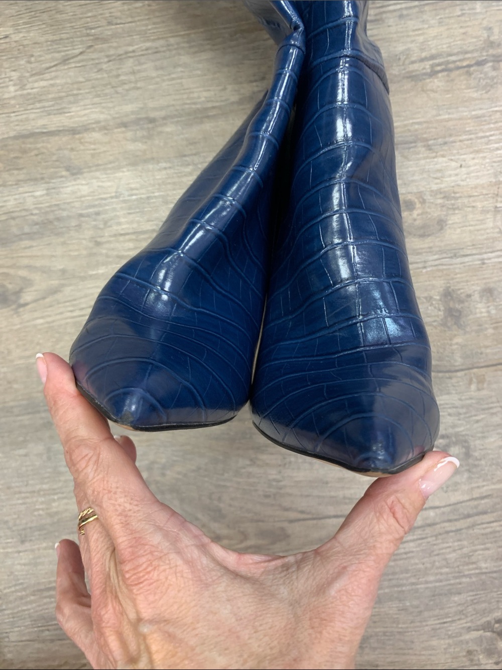 Steve Madden Navy Croc-Embossed Pointed Toe Over-the-Knee Boots size 8 - Picture 4 of 8